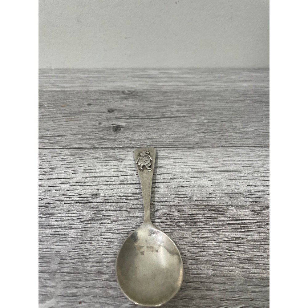 J. T. Inman Sterling Silver Baby Spoon Embossed Pig Character Monogram M Vintage